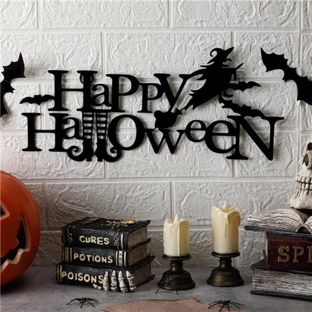 Halloween Decorations Happy Halloween Metal Sign Gothic Wall Decor with Bats